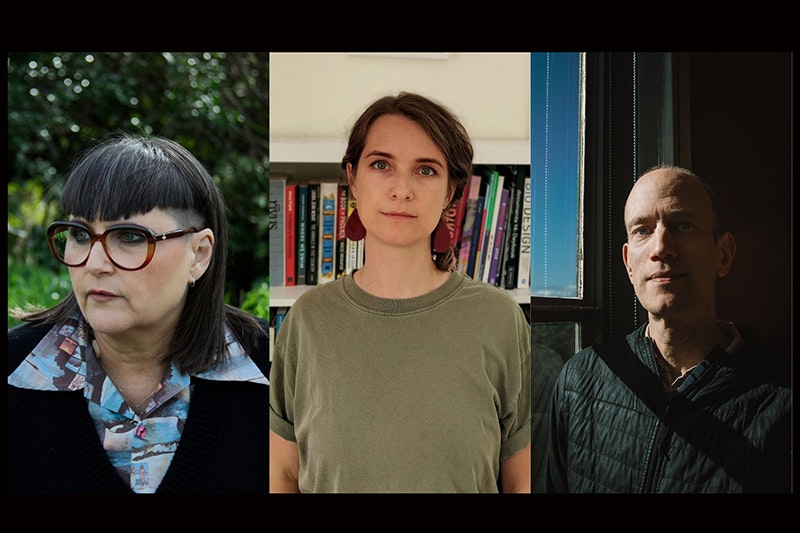 Split image of three head-and-shoulders photos of three people.