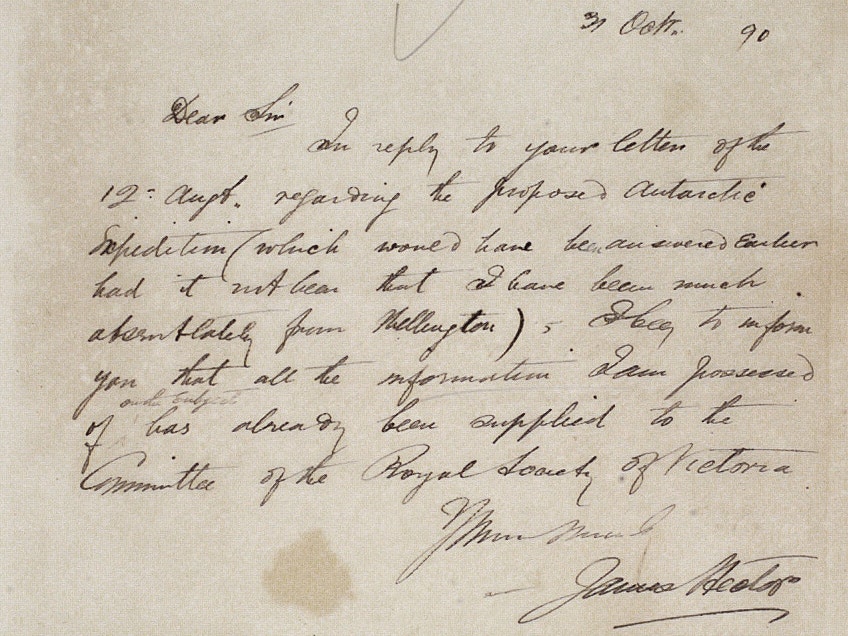Outward letter: , Page 635, by Sir James Hector, Colonial Museum. Te Papa (MU000013/003/0002/0596) A very old piece of paper with handwriting in the form of a letter.