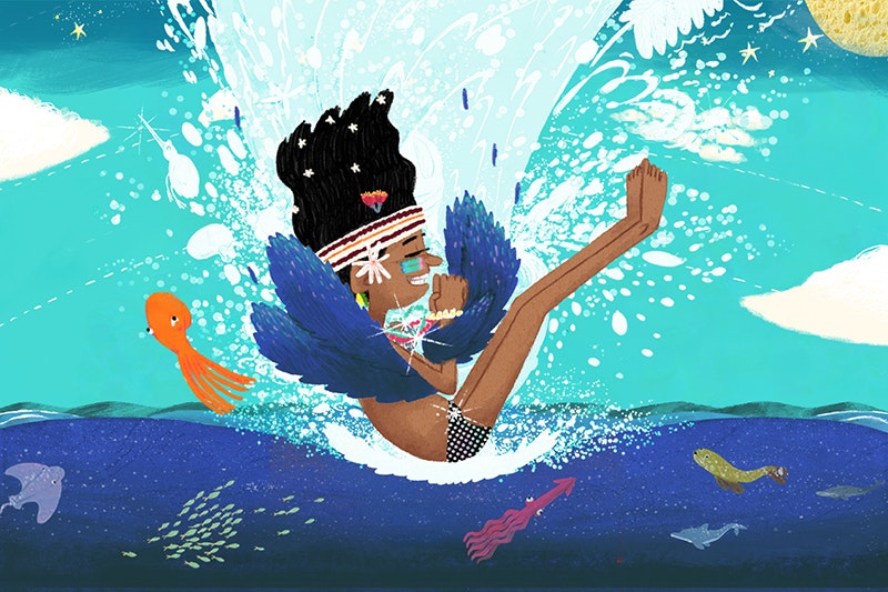 Illustration of boy jumping into water