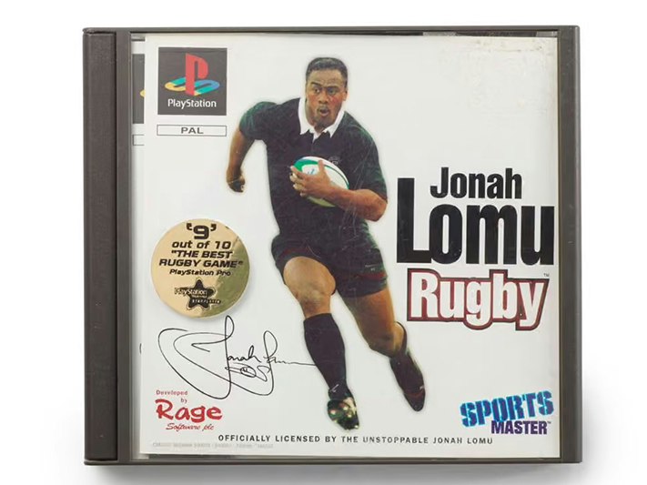 Jonah Lomu Rugby PlayStation game, 1997, Austria, by The Codemasters Software Company Limited. Purchased 2011. Te Papa (FE012636) Jonah Lomu Rugby PlayStation game