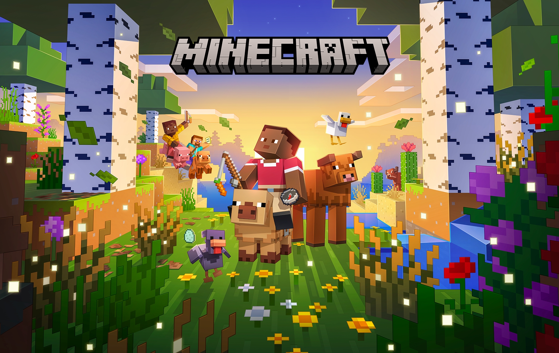 ACMI Game Worlds, Minecraft (2009-), key art courtesy of Mojang Studios. Screenshot of a video game
