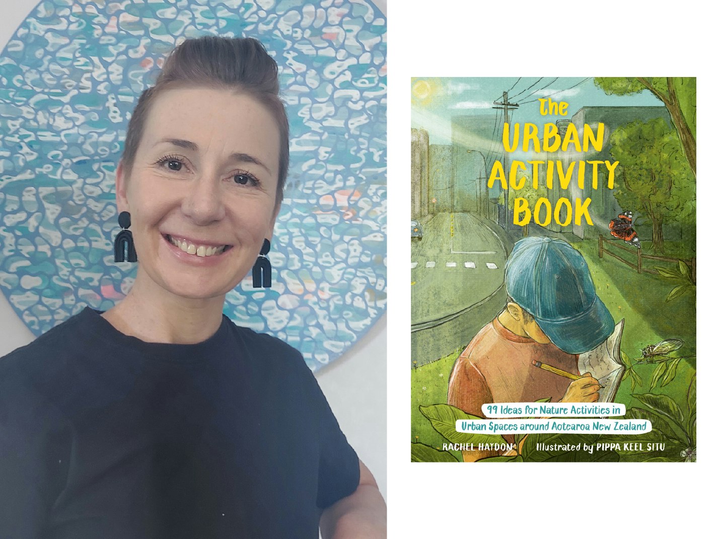 Rachel Haydon with the Urban Activty Book A picture of Rachel Haydon smiling next to the cover of The Urban Activity Book